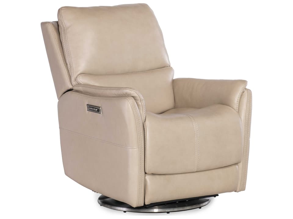 Soiree Zero Gravity Power Reclining Swivel Accent Chair in Maverick Ivory Leather