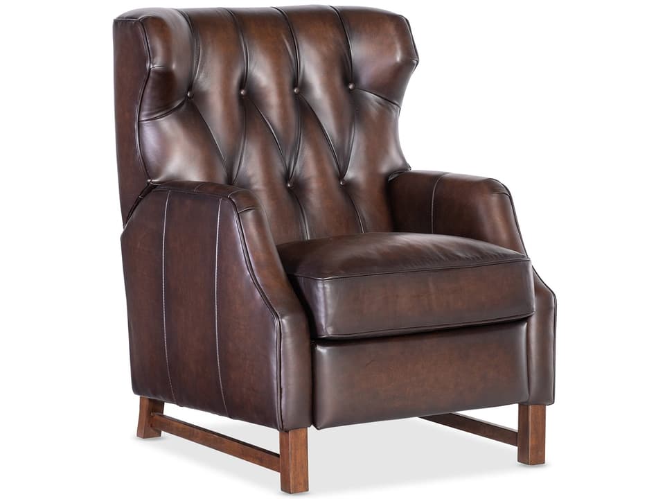 Henderson Manual Leather Recliner in Brown with Wood Base