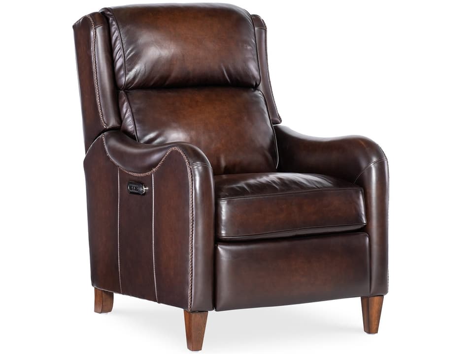 Carrington Power Recliner with Power Headrest in Vortex Brown Leather