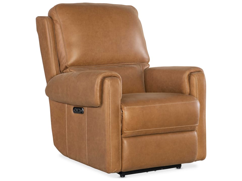 Somers Power Recliner with Power Headrest in Denver Coffee Brown Leather