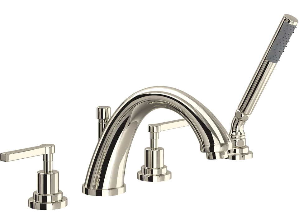 Lombardia Four Hole Deck Mounted Tub Filler in Polished Nickel