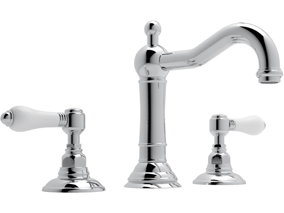 Acqui Italian Bath Widespread Lavatory Faucet with Porcelain Levers in Polished Chrome