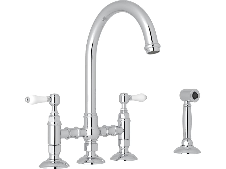 Rohl Acqui Polished Nickel Deck Mount Column Spout Bridge Kitchen