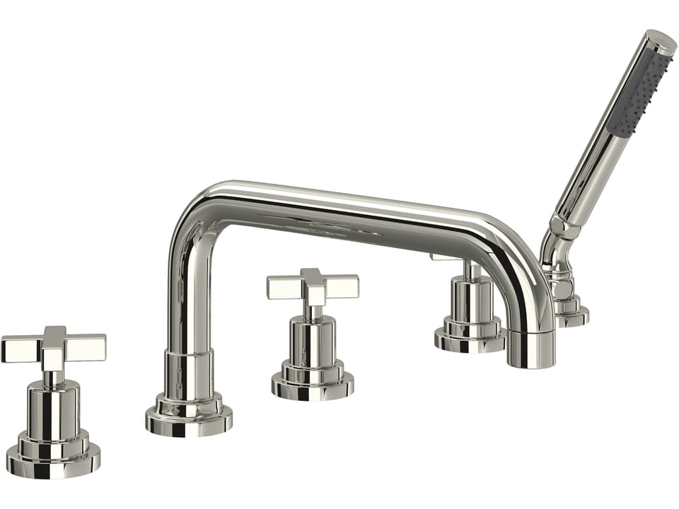 Lombardia Five Hole Deck Mounted Tub Filler with U-Spout Polished Nickel