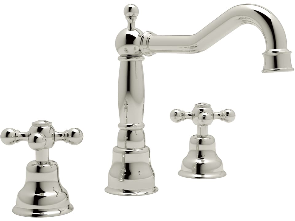 Arcana Widespread Column Spout Lavatory Faucet in Polished Nickel with Cross Handles