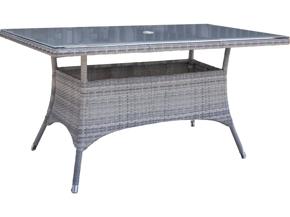 Athens Whitewash Woven Rectangular Glass Top Dining Table