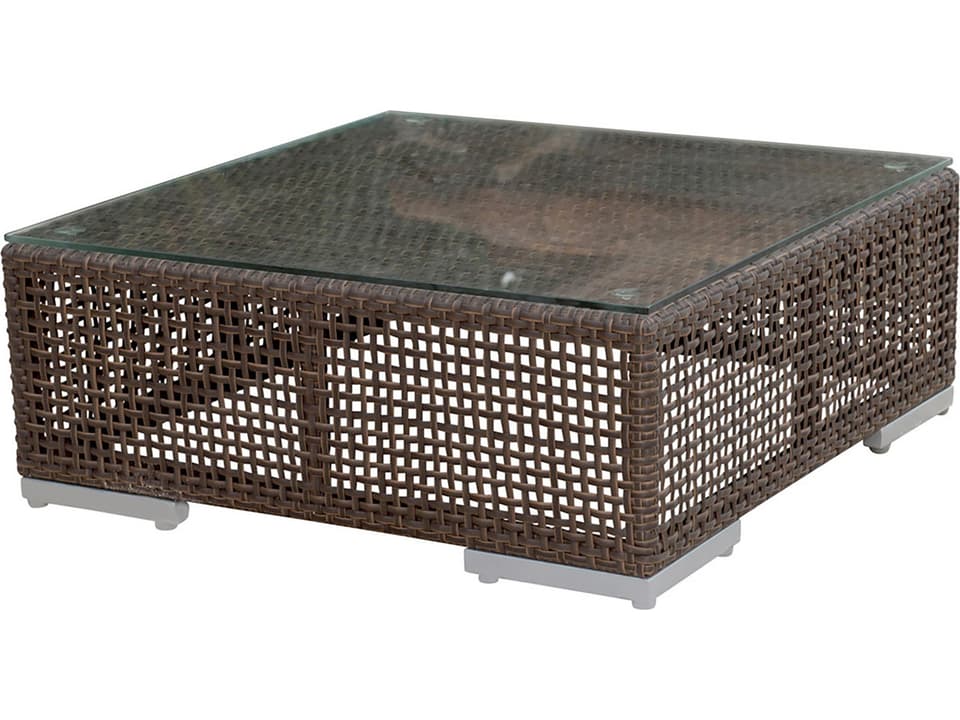 Soho Wicker Square Coffee Table with Tempered Glass Top in Java Brown