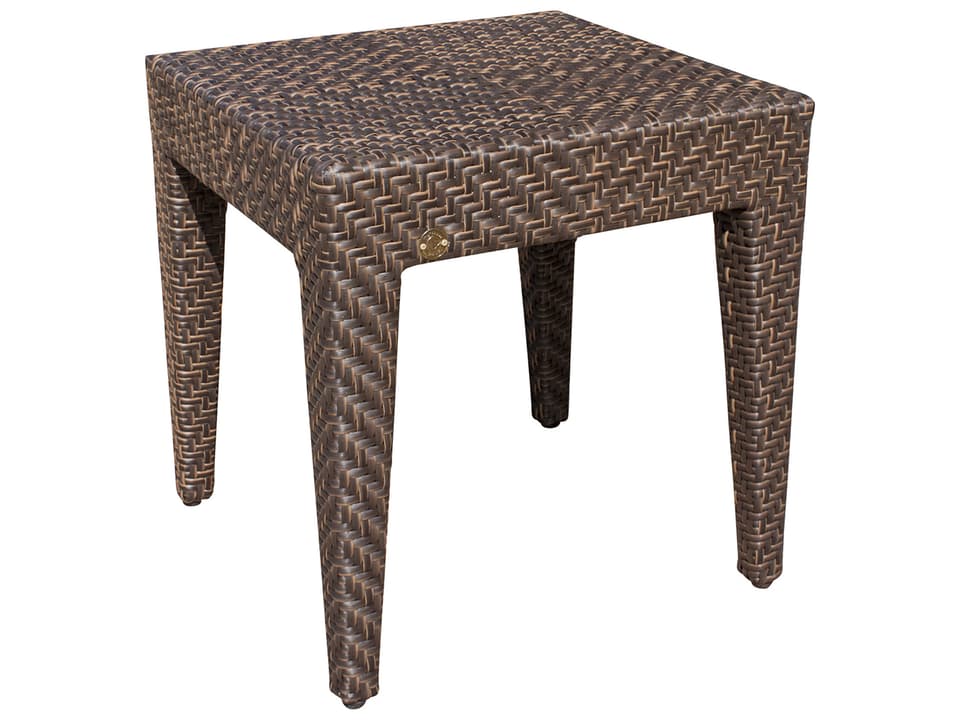Soho Wicker Square End Table with Tempered Glass in Java Brown