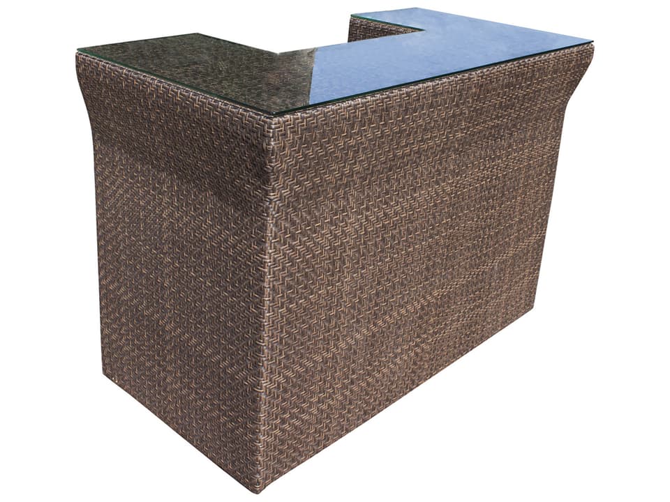 Soho Java Brown Wicker Rectangular Bar Table with Glass Top