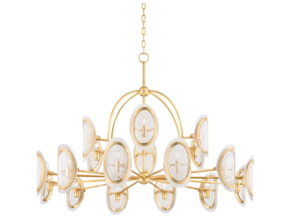 Danes 18-Light Vintage Gold Leaf Chandelier with Clear Piastra Glass