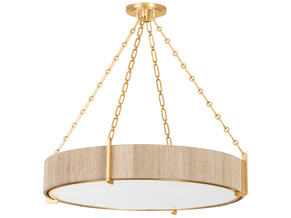 Quebec 6-Light Gold Leaf Candelabra Drum Chandelier with Abaca Rope