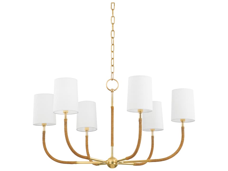 6-Light Webson Chandelier Aged Brass with Rattan Accents