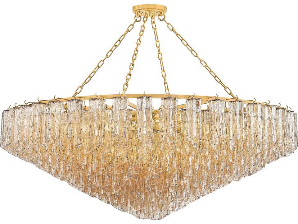 Watertown 33-Light Aged Brass Chandelier with Tronchi Glass