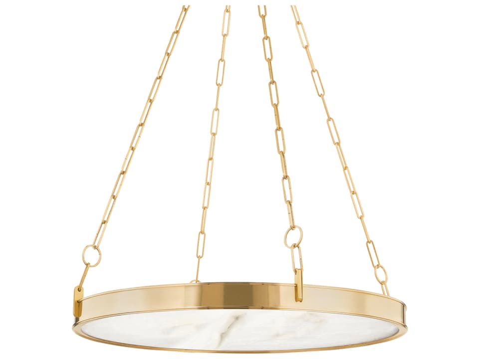 Kirby 1-Light Aged Brass LED Chandelier with White Alabaster Shade