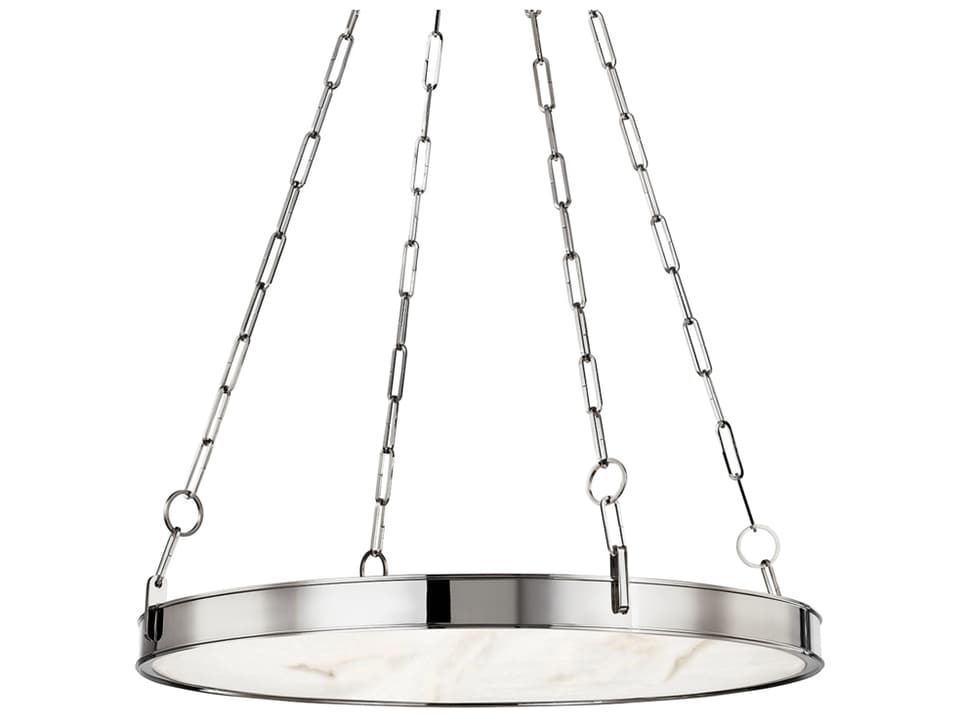 Kirby LED Round Chandelier in Polished Nickel with White Alabaster