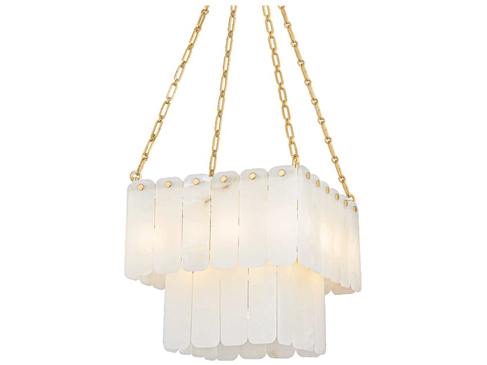 Moissanite 17-Light Tiered Chandelier in Aged Brass White Alabaster