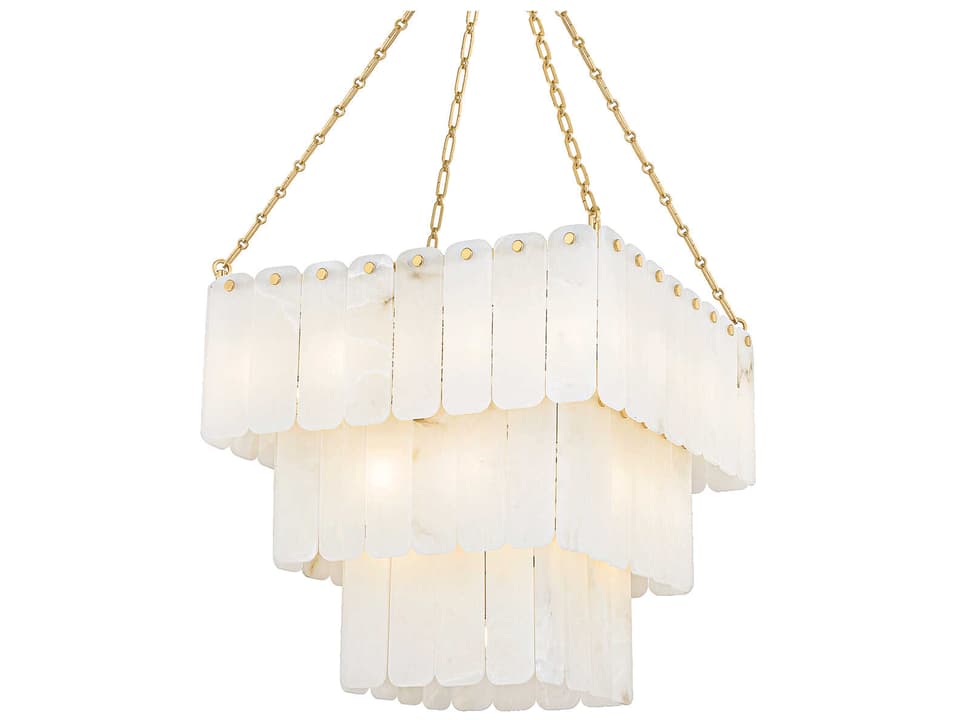 Moissanite 33-Light Tiered Chandelier in Aged Brass with Alabaster