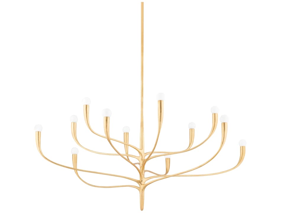 12-Light Labra Chandelier with Botanical Steel Arms in Vintage Gold Leaf