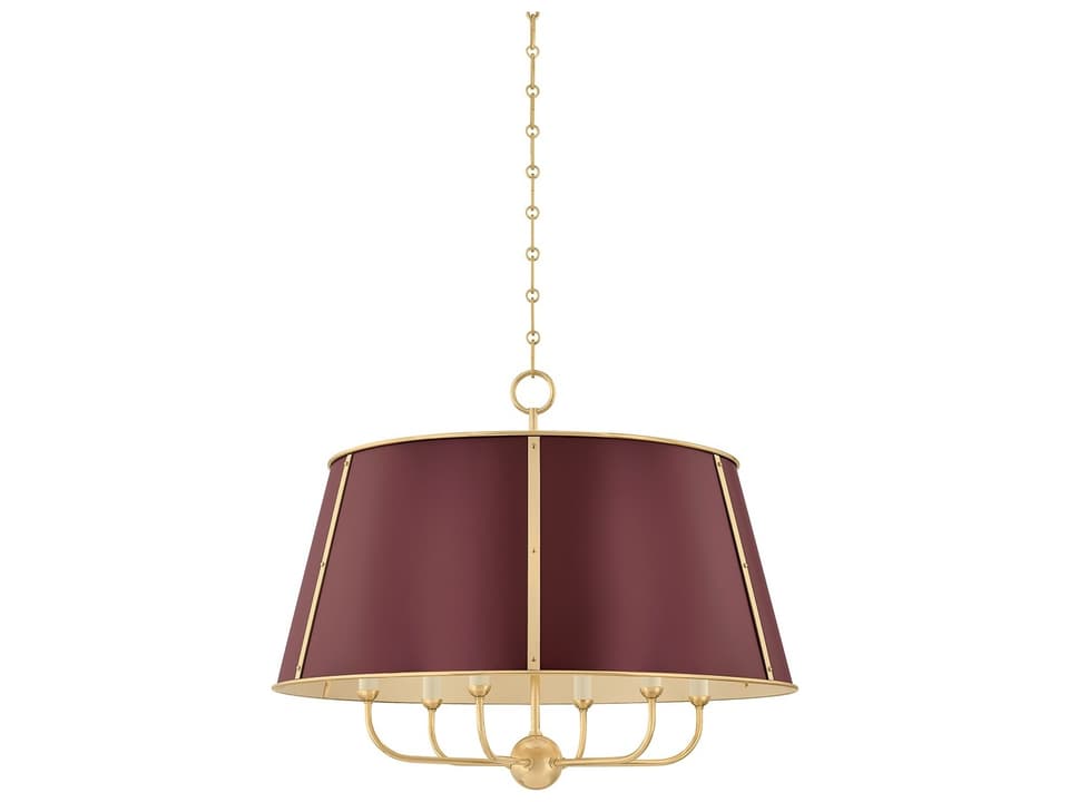 Cambridge 6-Light Aged Brass Soft Crimson Red Candelabra Chandelier