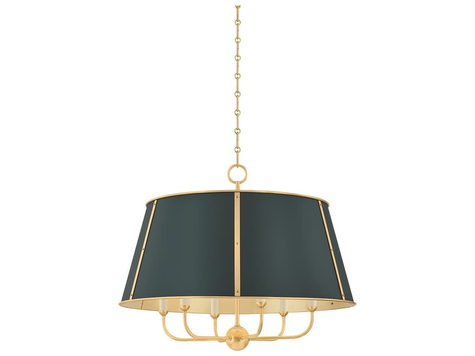 6-Light Cambridge Chandelier in Aged Brass and Soft Studio Green