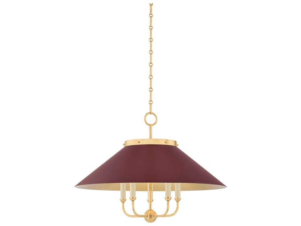 5-Light Clivedon Chandelier in Aged Brass and Soft Crimson
