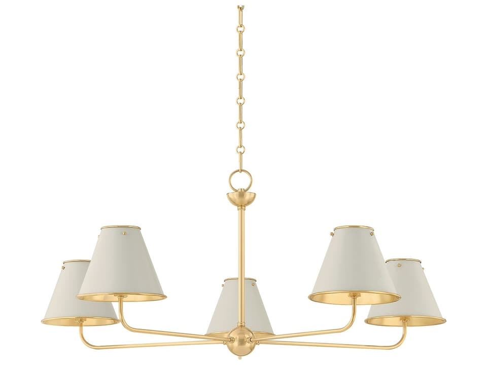 Burghley 5-Light Chandelier in Aged Brass with Off-White
