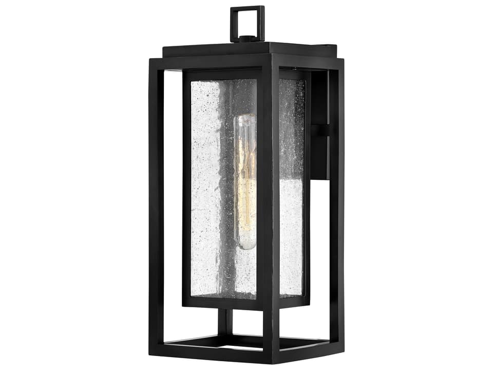 Republic 1-Light Black Outdoor Wall Sconce with Clear Seedy Glass