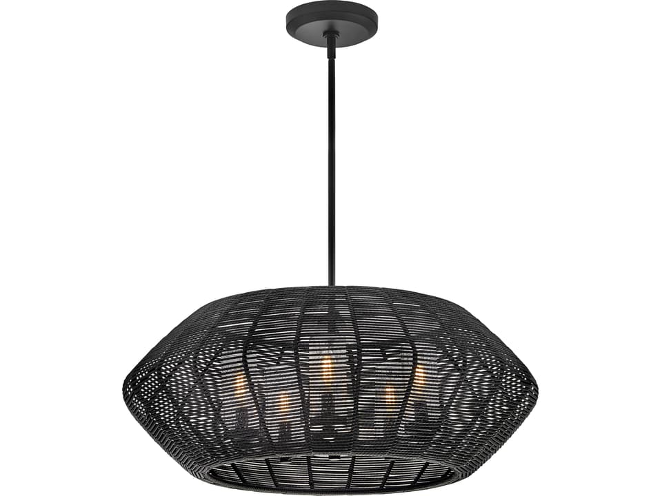 Luca 5-Light Outdoor Chandelier in Black with Clear Seedy Glass
