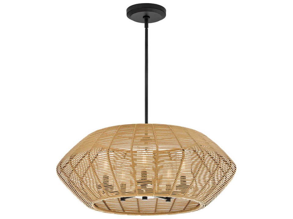 Luca 5-Light Black Camel Woven Rattan Outdoor Chandelier