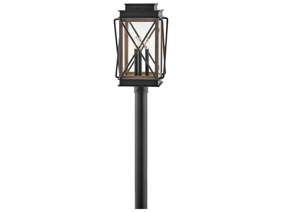 Montecito 3-Light Outdoor Post Mount Lantern in Black with Clear Glass