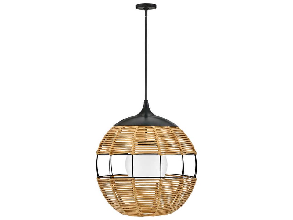 Maddox 1-Light Outdoor Orb Pendant Light in Black with Natural Nylon Rope