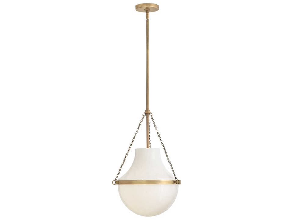 Collins 1-Light Medium Pendant Light in Heritage Brass with Cased Opal Glass