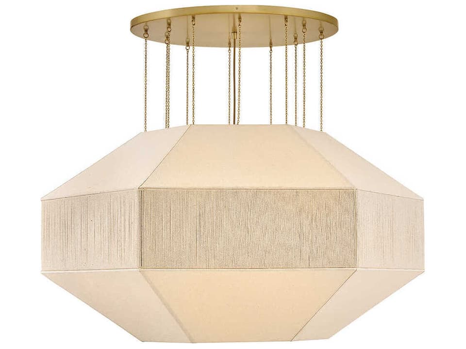 Lyla 10-Light Lacquered Brass Geometric Chandelier with Oatmeal Linen Shade