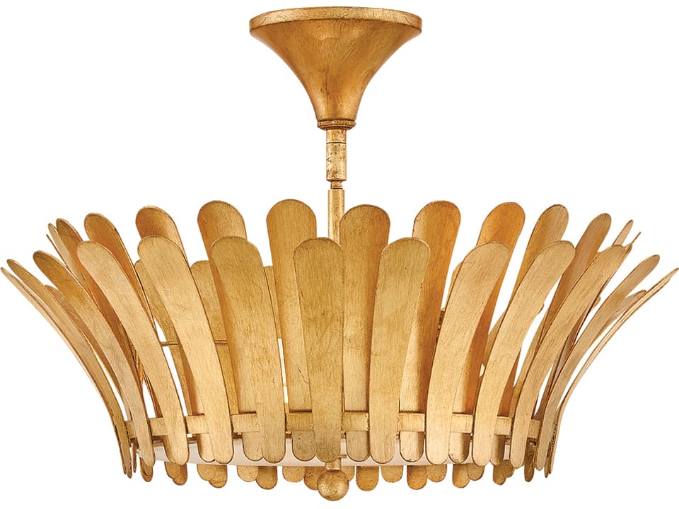 3-Light Reina Semi-Flush Mount Ceiling Light in Distressed Brass with Etched White Glass