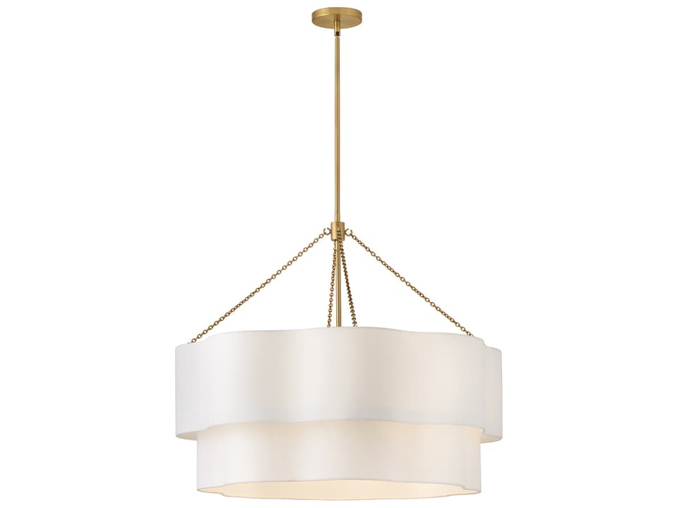8-Light Gwen Drum Chandelier in Lacquered Brass with Off-White Linen Shade