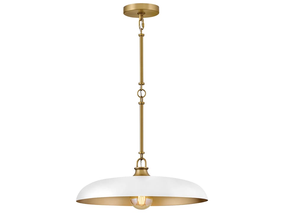Sadie Dome Pendant Light in Lacquered Brass with Chalk White Accent