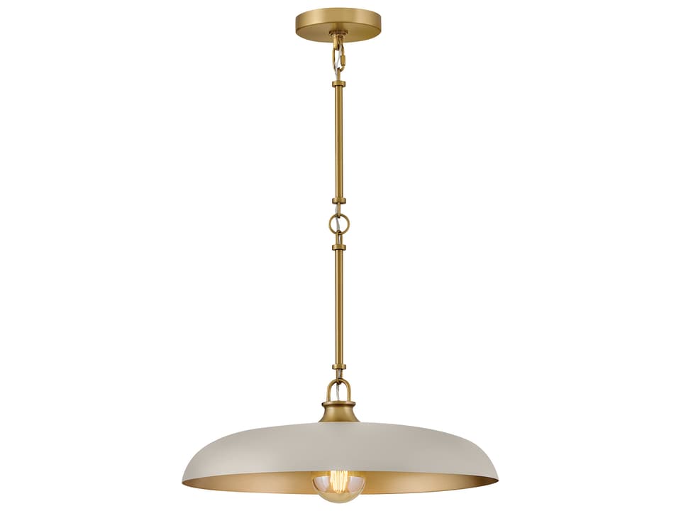 Sadie 1-Light Medium Dome Pendant Light in Lacquered Brass with Light Taupe Accents