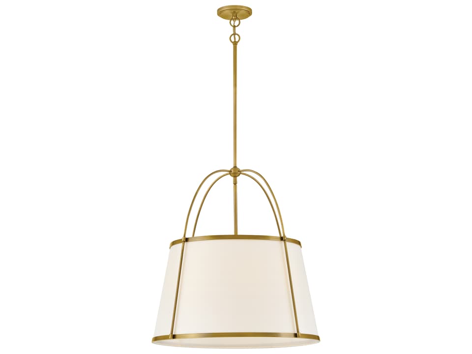 4-Light Clarke Drum Chandelier in Lacquered Dark Brass with Linen Shade