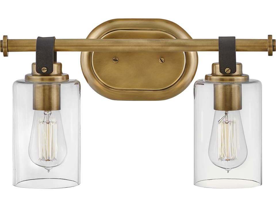 Halstead 2-Light Wall Sconce in Heritage Brass with Clear Glass