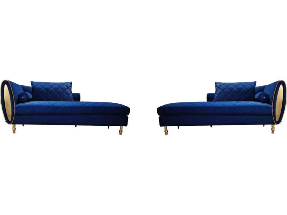 809 Blue Velvet 2-Piece Chaise Lounge Set with Round Arms