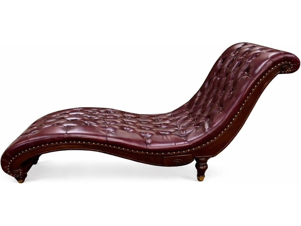 82181 Genuine Leather Chaise Lounge in Burgundy