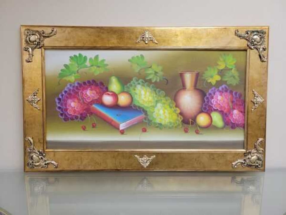 Bari Framed Fruit and Book Oil Painting