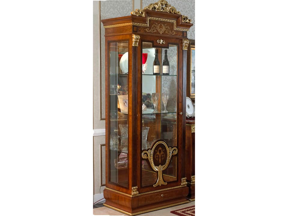 E-38 Hardwood Single Display Cabinet with Golden Trim