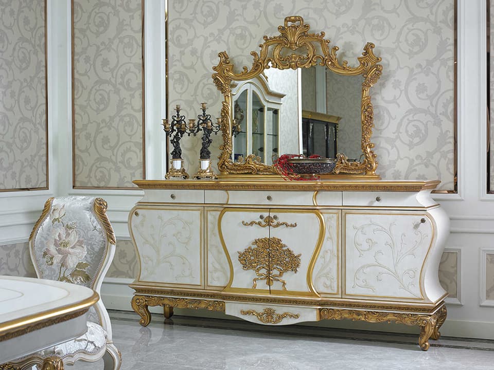 E-57 Arched Dresser Mirror with Gold Accents