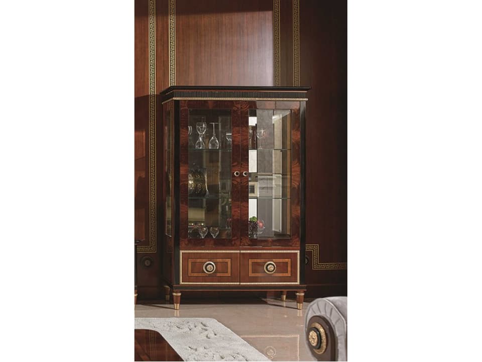 E-68 Walnut Wood 2-Door Display Cabinet