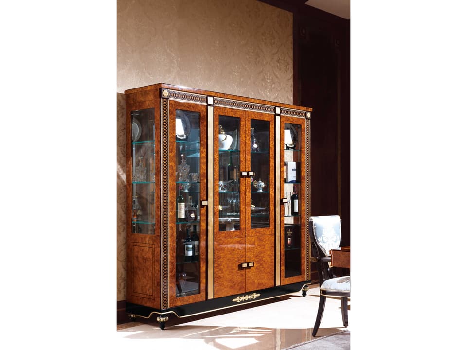 E-69 Hardwood Display Cabinet with 4 Glass Doors and High-Gloss Finish