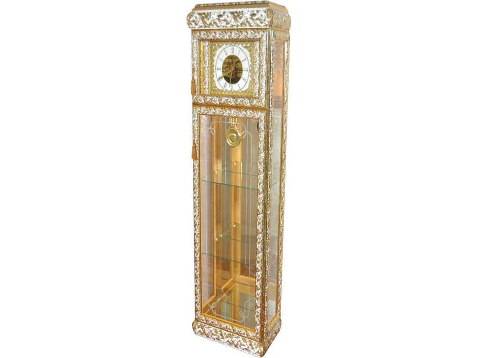 Fin Grandfather Clock Display Cabinet in Antique Gold