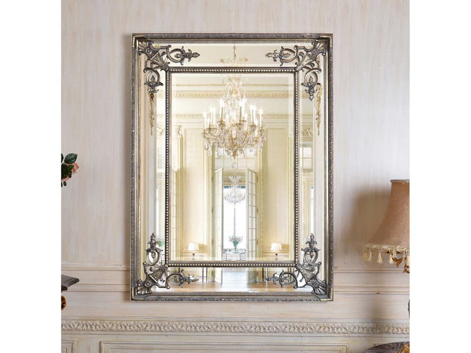 Fon Rectangular Wall Mirror Silver Ornate Frame