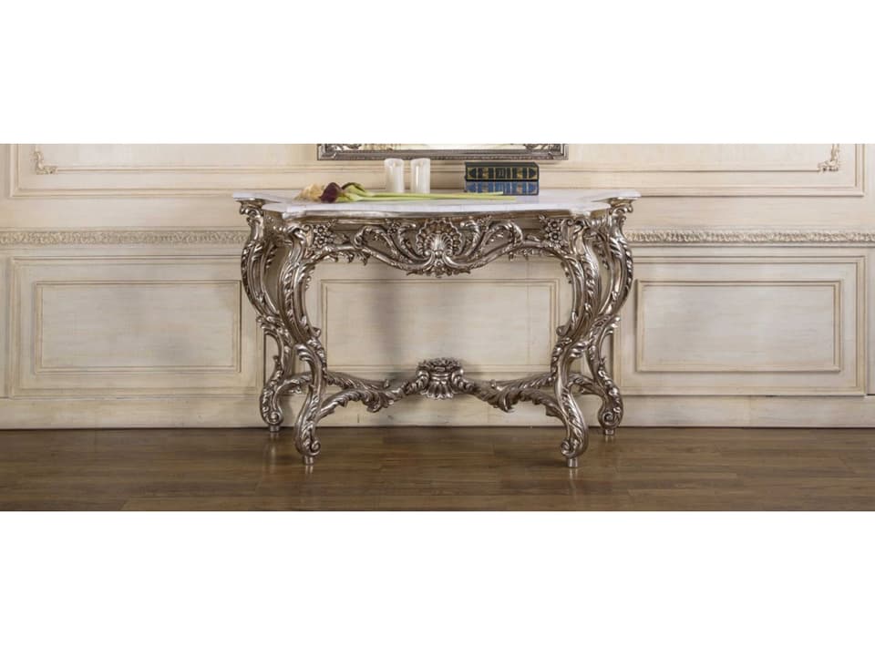 Fon Rectangular Wood Console Table with Silver Inlay