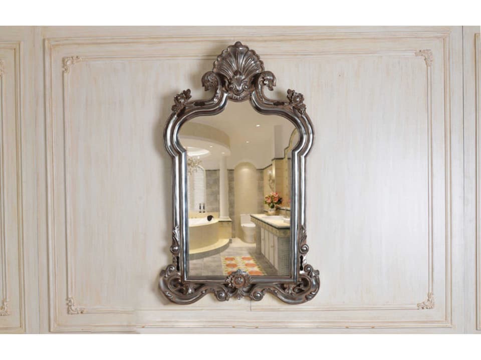Fon Wall Mirror Silver Hand Painted Solid Wood Frame